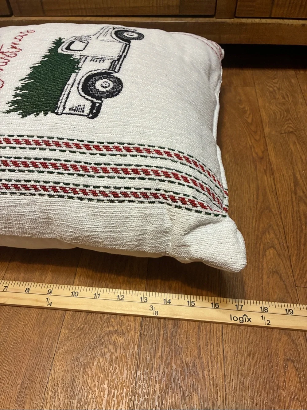 Merry Christmas Truck Decorative Pillow - White and Green